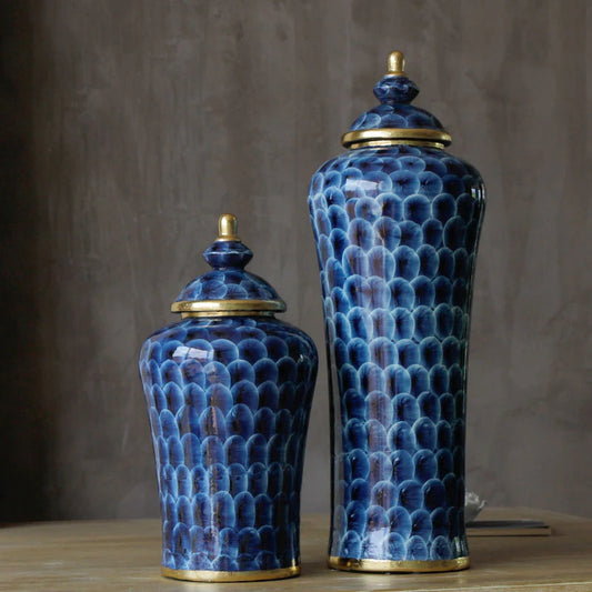 European Ceramic Vase Home Golden Stroke Storage Jars Porcelain Living Room Decoration Accessories Large Candy Jar Indoor Decor
