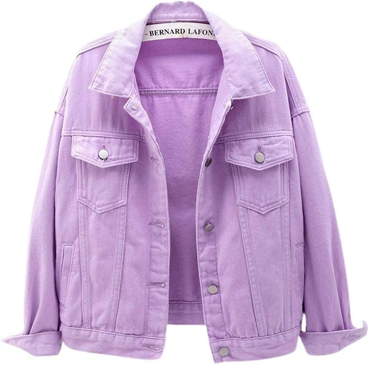 Women'S Candy Color Denim Jacket Relaxed Fit Casual Jean Trucker Jacket